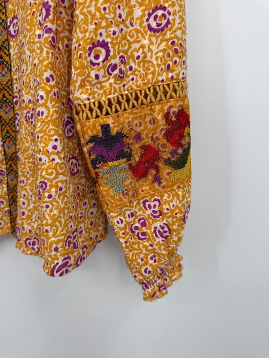 Women’s Anthropologie Maeve Embroidered Boho Top •Size 6 yellow festival - Picture 8 of 16